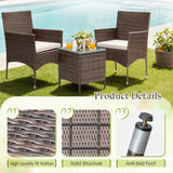 Lacoo 3 Pieces Outdoor Patio Furniture PE Rattan Wicker Table and Chairs Set Bar Set with Cushioned Tempered Glass, Brown/Beige, 2