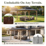 Homall 10x12 FT Wood Gazebo China Fir Permanent Pavilion with Galvanized Steel Hardtop Double Roof for Patio Garden Backyard