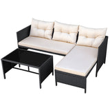 Lacoo 3 Pieces Patio Furniture Conversation Set All-Weather Wicker Rattan Outdoor Furniture Set with Tempered Glass Coffee Table for Backyard