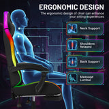 Vyrox RGB Gaming Chair with Massage Lumbar Support, App & Remote Controlled LED Lights, Ergonomic High-Back Computer Chair with Retractable Footrest, Adjustable Armrests