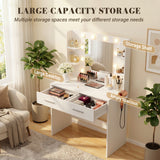 Homall Makeup Vanity Set with Mirro & 3 Modes Lights, Vanity Desk with Stool & Storage Drawers Shelves, Vanity Table with Power Outlet for Bedroom Dressing Room