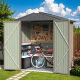 Homall 4' x 6' Mental Outdoor Storage Shed with Sloping Roof and Lockable Door, for Backyard & Garden, Brown