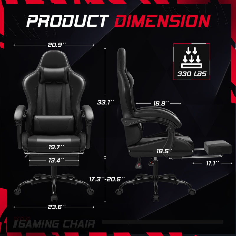 Homall RGB Gaming Chair with Massage and LED Lights Ergonomic Computer Chair with Footrest E-sports Chair with Adjustable Lumbar Support Reclining Video Game Chair