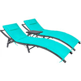 Lacoo 3 Pieces Outdoor Chaise Lounge Chair Patio Furniture Adjustable Folding PE Rattan Lounge Chair