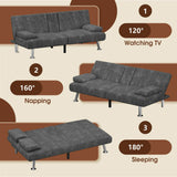 Homall Convertible Futon Sofabed with Armrests and Cup Holders with Adjustable Backrest Angles