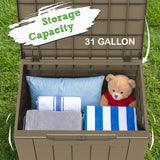 Homall 31-Gallon Resin Deck Box with Lockable Lid, Multi-Functional Outdoor Storage Bench for Patio, Garden, and Backyard