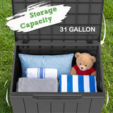 Homall 31-Gallon Resin Deck Box with Lockable Lid, Multi-Functional Outdoor Storage Bench for Patio, Garden, and Backyard