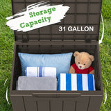 Homall 31-Gallon Resin Deck Box with Lockable Lid, Multi-Functional Outdoor Storage Bench for Patio, Garden, and Backyard
