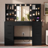Homall Vanity Desk with Mirror and LED Lights, Makeup Vanity with 7 Drawers & 4 Shelves, Vanity Table with Power Outlet for Bedroom Dressing Room