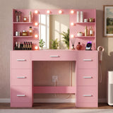 Homall Vanity Desk with Mirror and LED Lights, Makeup Vanity with 7 Drawers & 4 Shelves, Vanity Table with Power Outlet for Bedroom Dressing Room