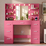 Homall Vanity Desk with Mirror and LED Lights, Makeup Vanity with 7 Drawers & 4 Shelves, Vanity Table with Power Outlet for Bedroom Dressing Room