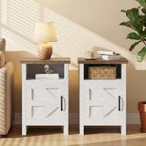 Homall Farmhouse Nightstand Set of 2 with Shelf and Barn Door Wood Modern Beside Tables for Bedroom Living Room, White