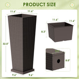 Homall 2-Pack 24" Tall Outdoor Plastic Planters with Inside Pots, Rattan - Patterned for Patio Decor