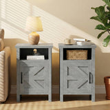 Homall Farmhouse Nightstand Set of 2 with Shelf and Barn Door Wood Modern Beside Tables for Bedroom Living Room, White