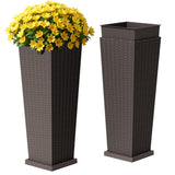 Homall 2-Pack 24" Tall Outdoor Plastic Planters with Inside Pots, Rattan - Patterned for Patio Decor
