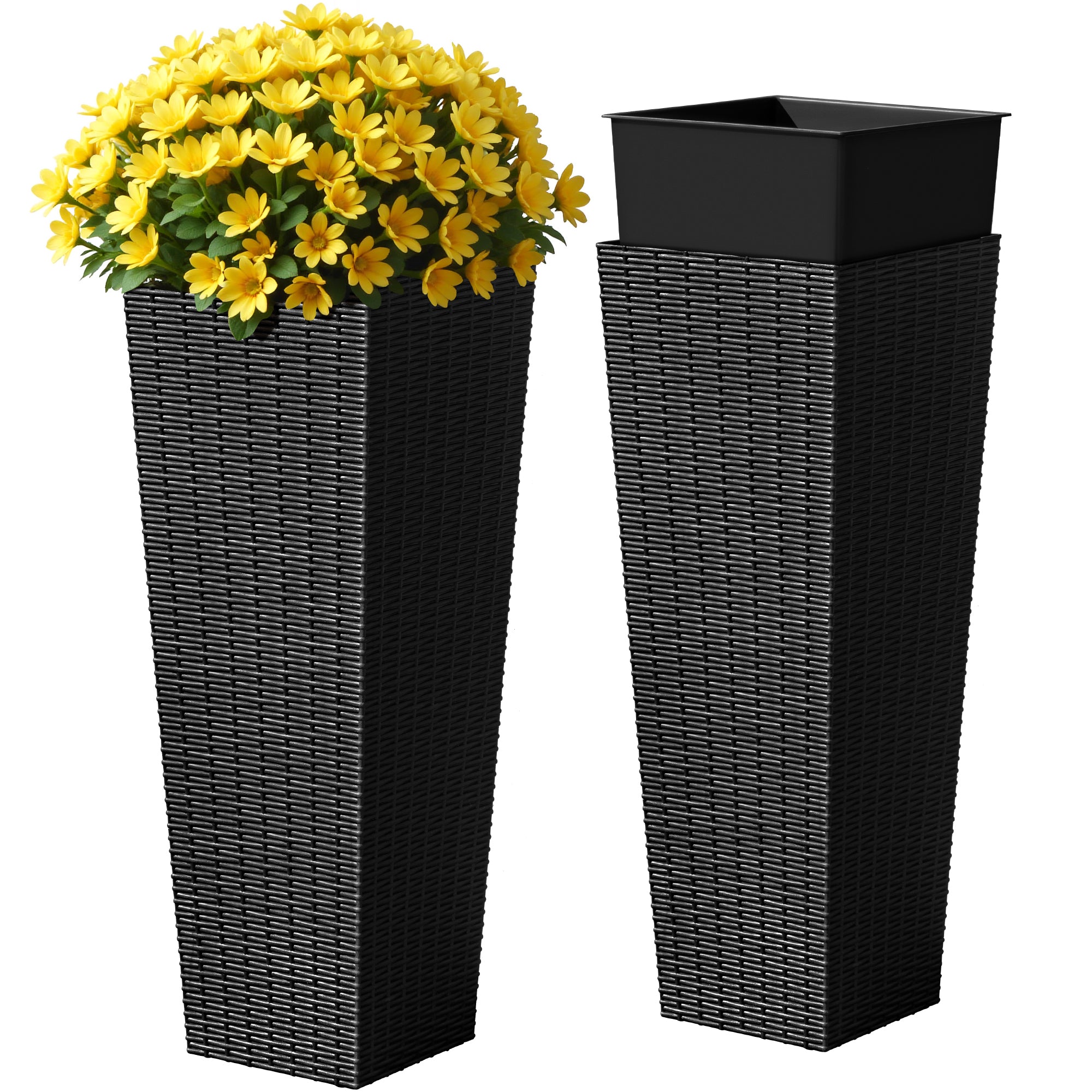 tall plastic house plants Homall 2-Pack 24" Tall Outdoor Plastic Planters with Inside Pots, Ratt – homalldirect