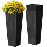 Homall 2-Pack Plastic Planter with Inside Pots, 24" Tall Planter for Indoor Outdoor Use, Rattan pattern Decorative Plastic Pot for Front Porch Containers Patio Deck
