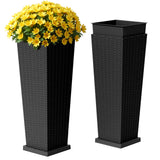 Homall 2-Pack 24" Tall Outdoor Plastic Planters with Inside Pots, Rattan - Patterned for Patio Decor