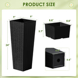 Homall 2-Pack Plastic Planter with Inside Pots, 24" Tall Planter for Indoor Outdoor Use, Rattan pattern Decorative Plastic Pot for Front Porch Containers Patio Deck