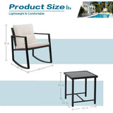 Homall 3 Pieces Patio Furniture Set Rocking Wicker Bistro Sets Set with Glass Coffee Table, Black