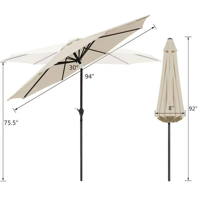 Homall 9 FT Beige Patio Umbrella Outdoor Market Table Umbrella with Push Button Tilt, 8 Sturdy Ribs