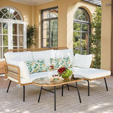 Homall 3-Piece Outdoor Conversation Set Patio Rattan Furniture Set with Cushions & Table,White
