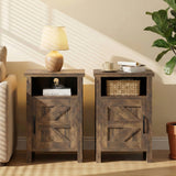 Homall Farmhouse Nightstand Set of 2 with Shelf and Barn Door Wood Modern Beside Tables for Bedroom Living Room, White
