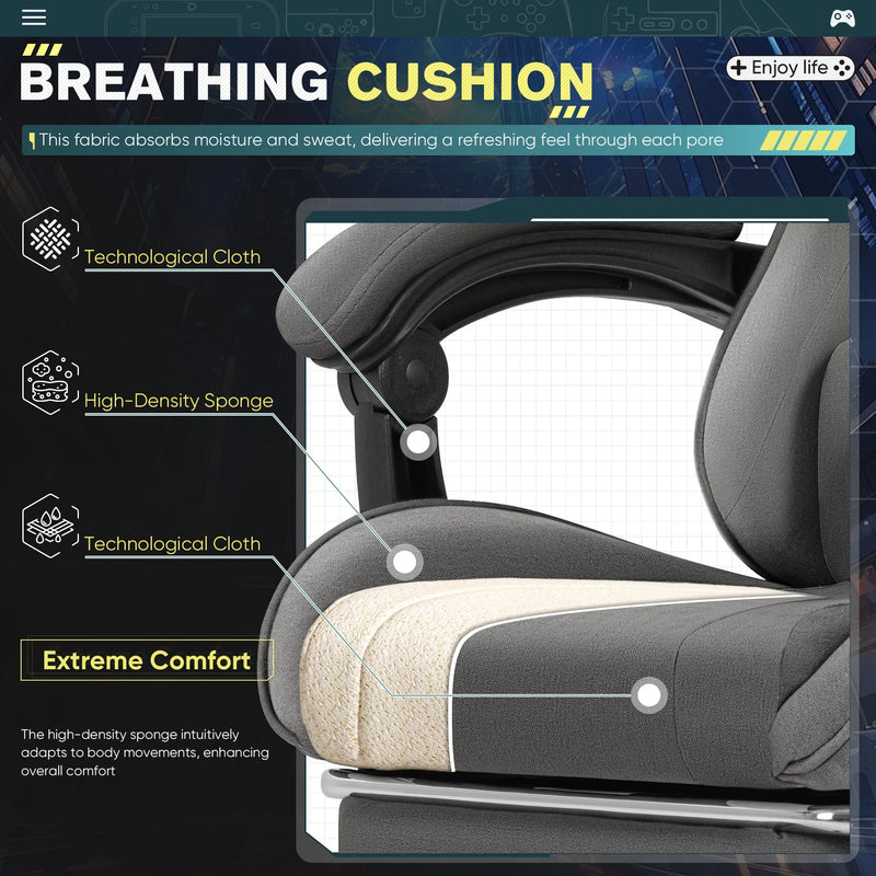 Homall Gaming Chair Breathable Fabric Game Chair Massage Computer Chair with Headrest Cloth Office Chair with Lumbar Support Ergonomic Video Gaming Chair with Footrest