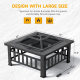 Lacoo 32" Patio Square Fire Pit Table for Patio Backyard BBQ, Ice Storage with Mesh Lid, Poker and Cover, Black