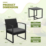 Homall 3 Pieces Patio Bistro Chairs Set, Outdoor PE Rattan Chairs with Cushions and Coffee Table Conversation Set