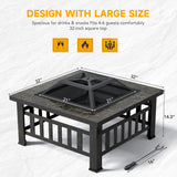 Lacoo 32" Patio Square Fire Pit Table for Patio Backyard BBQ, Ice Storage with Mesh Lid, Poker and Cover, Black