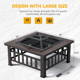 Lacoo 32" Patio Square Fire Pit Table for Patio Backyard BBQ, Ice Storage with Mesh Lid, Poker and Cover, Black
