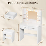Homall Makeup Vanity Set with Mirro & 3 Modes Lights, Vanity Desk with Stool & Storage Drawers Shelves, Vanity Table with Power Outlet for Bedroom Dressing Room