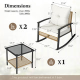 Lacoo 3 Pieces Patio Conversation Set Outdoor Rocking Bistro Set Wicker Furniture PE Rattan Chairs with Table for Lawn Courtyard Garden Balcony