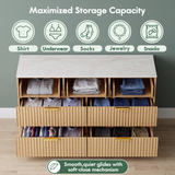 Homall 6 Drawer Double Dresser for Bedroom, Modern Fluted Wide Dresser Chest of Drawers with Marble-Pattern Top, Wood Storage Dresser for Living Room, Entryway,
