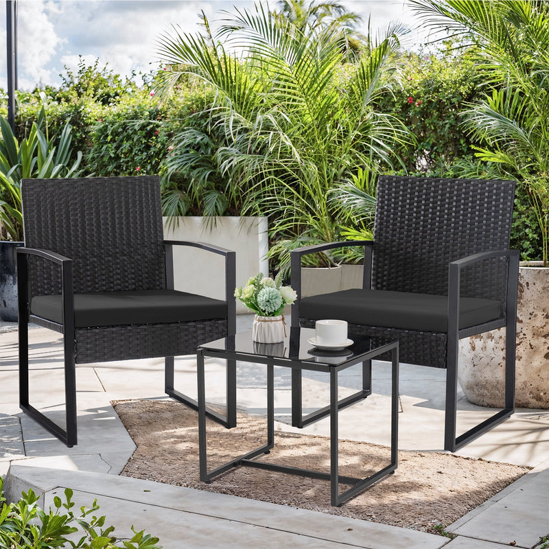 Homall Patio Furniture 3-Piece Set Casual Wicker Chair Bistro Chair with Coffee Table, Black