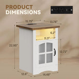 Homall Nightstand Set of 2 with Charging Station & Adjustable LED Lights, End Table Bedside Table with Glass Door & Open Shelf for Bedroom Living Room