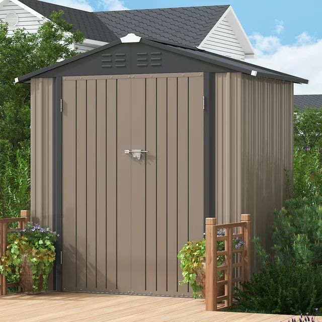 Homall Outdoor Storage Metal Shed for Tool Storage, Outdoor House for Backyard & Garden,Brown
