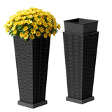 Homall 2-Pack 24" Tall Outdoor Plastic Planters with Inside Pots, Rattan - Patterned for Patio Decor