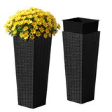 Homall 2-Pack Plastic Planter with Inside Pots, 24" Tall Planter for Indoor Outdoor Use, Rattan pattern Decorative Plastic Pot for Front Porch Containers Patio Deck