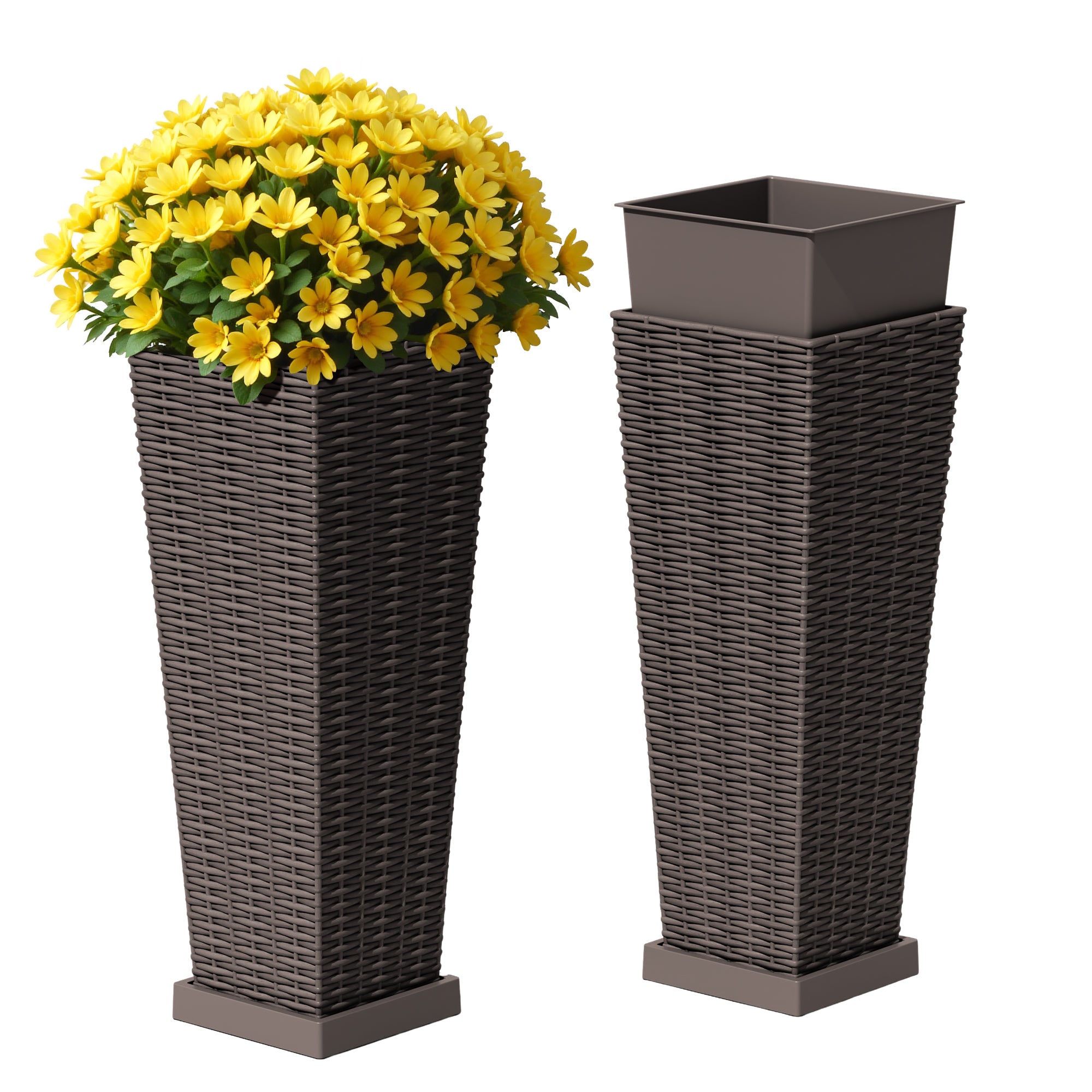 tall narrow planter indoor Homall 2-Pack 24" Tall Outdoor Plastic Planters with Inside Pots, Ratt – homalldirect