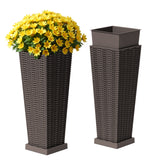 Homall 2-Pack 24" Tall Outdoor Plastic Planters with Inside Pots, Rattan - Patterned for Patio Decor