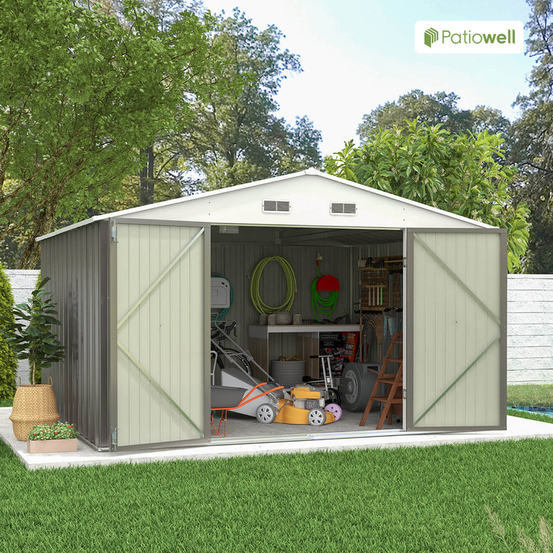 Patiowell 10' x 8' Metal Outdoor Storage Shed with Sloping Roof and Double Lockable Door