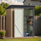 LACOO 3 x 5 ft. Patio Steel Storage Lockable Shed for Backyard, Mental Outdoor Storage Shed for Garden with Groove Roof, Brown