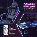 Homall RGB Gaming Desk and Chair Set, Carbon Fiber Desktop Z-Shape Table Massage Ergonomics Racing Chair E-Sports LED Lights Chair RGB Gaming Set