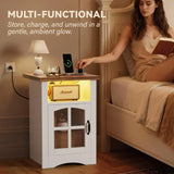 Homall Nightstand Set of 2 with Charging Station & Adjustable LED Lights, End Table Bedside Table with Glass Door & Open Shelf for Bedroom Living Room