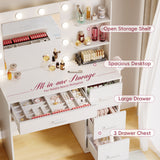 Homall Vanity Desk with Mirror and LED Lights, Makeup Vanity with 7 Drawers & 4 Shelves, Vanity Table with Power Outlet for Bedroom Dressing Room