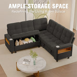 Homall Modular Sectional Sofa with Storage, Cup Holders, USB & Type-C Charging Ports, LED Light, Fabric Couch for Living Room