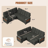 Homall Modular Sectional Sofa with Storage, Cup Holders, USB & Type-C Charging Ports, LED Light, Fabric Couch for Living Room