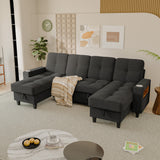 Homall Modular Sectional Sofa with Storage, Cup Holders, USB & Type-C Charging Ports, LED Light, Fabric Couch for Living Room